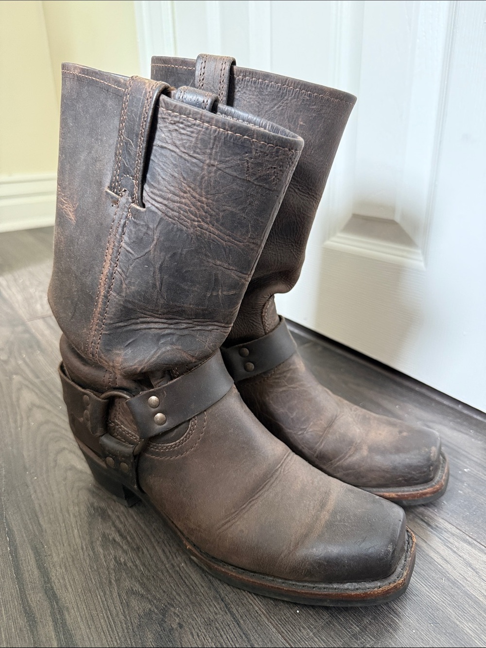 Frye Women's Harness 12R Brown Oiled Leather Moto Biker Boots Size 9.5